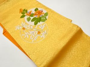 金銀駒刺繍丸に南天・花葉模様名古屋帯